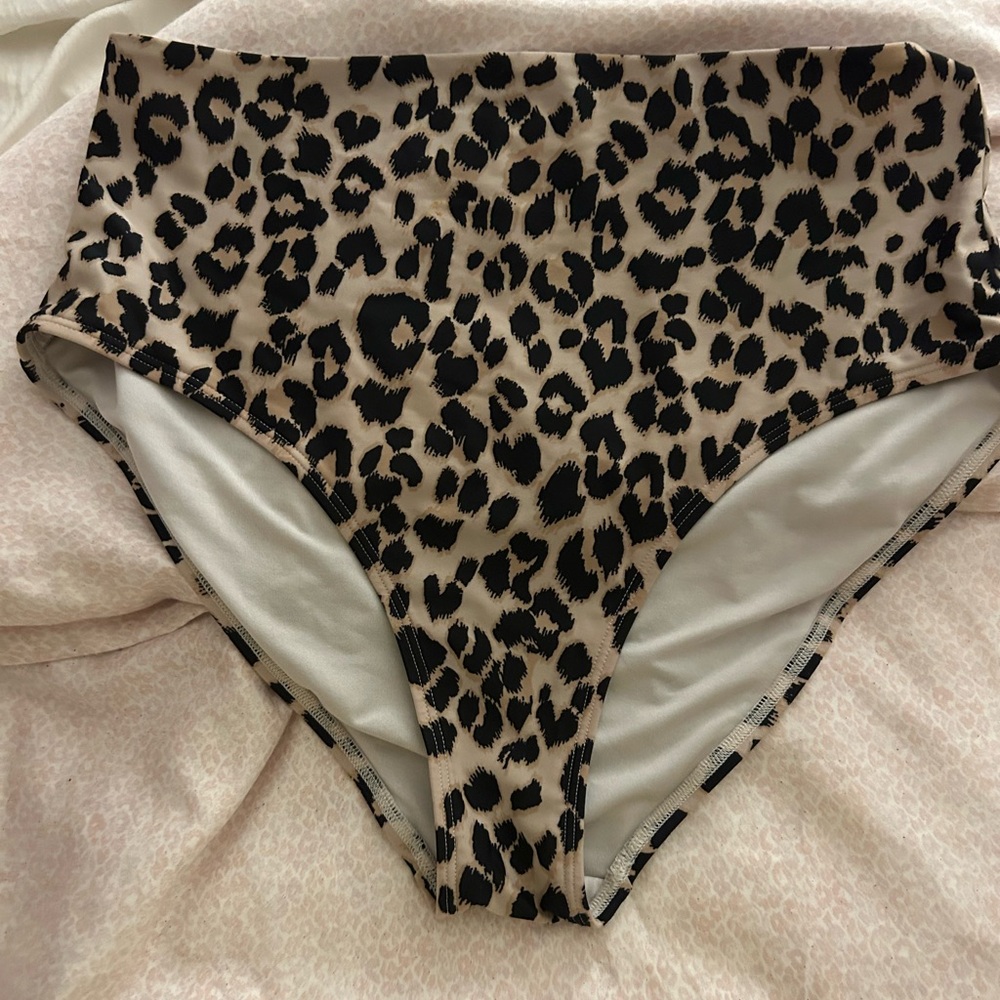 Leopard Print High-Waist Bikini Bottoms - Black & Tan